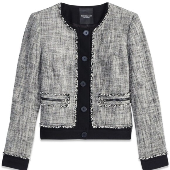 Rachel Roy Tweed Suit Jacket Size 16W Black and White 2 Zip Pockets New - Picture 1 of 9